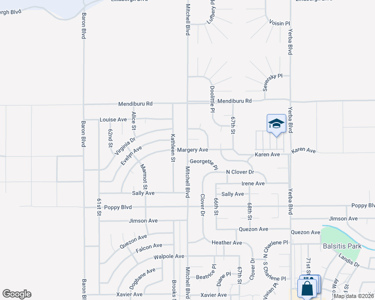 map of restaurants, bars, coffee shops, grocery stores, and more near Mitchell Boulevard in California City