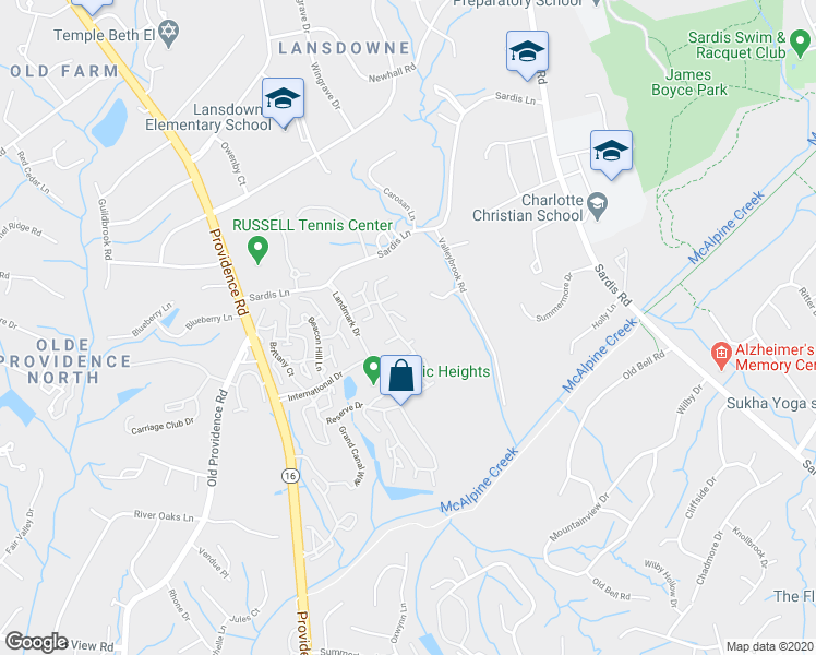 map of restaurants, bars, coffee shops, grocery stores, and more near 7028 Providence Square Drive in Charlotte