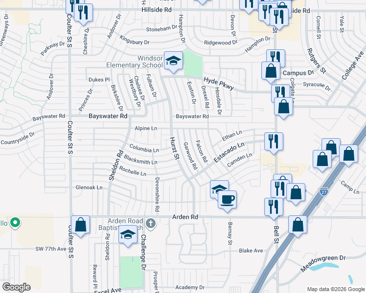 map of restaurants, bars, coffee shops, grocery stores, and more near 6506 Garwood Road in Amarillo