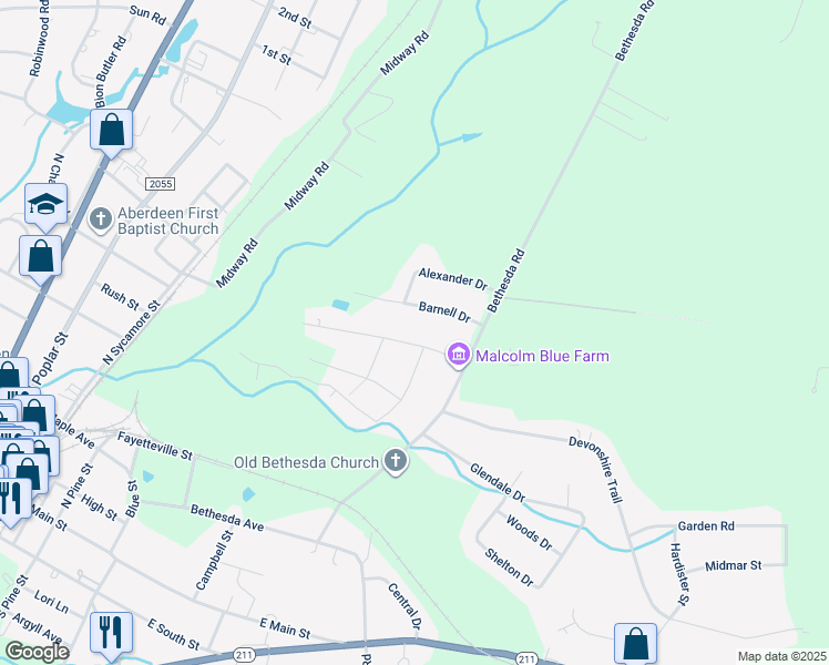 map of restaurants, bars, coffee shops, grocery stores, and more near 705 East L Ives Drive in Aberdeen
