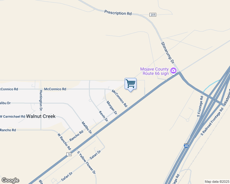 map of restaurants, bars, coffee shops, grocery stores, and more near Walnut Creek Road in Mohave County
