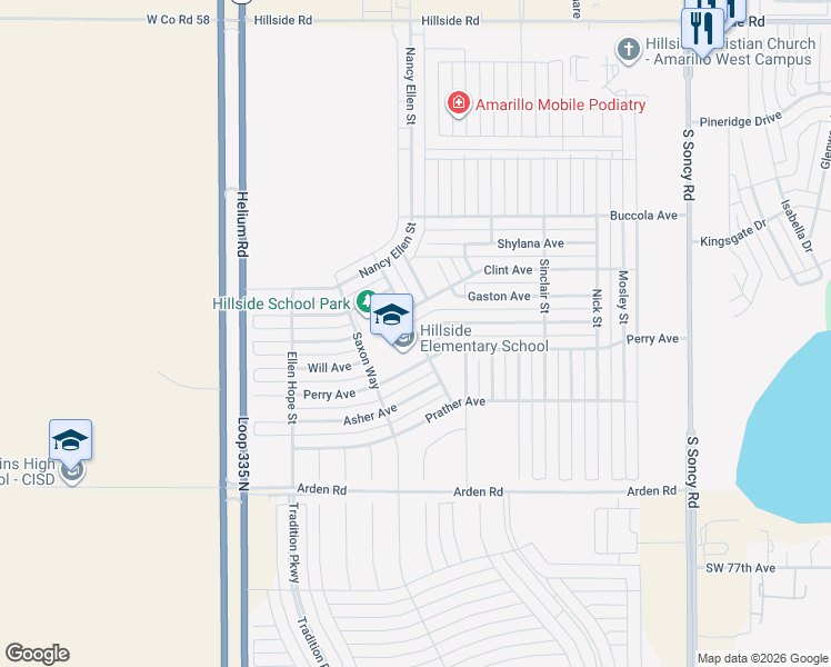 map of restaurants, bars, coffee shops, grocery stores, and more near Fanchun Street in Amarillo