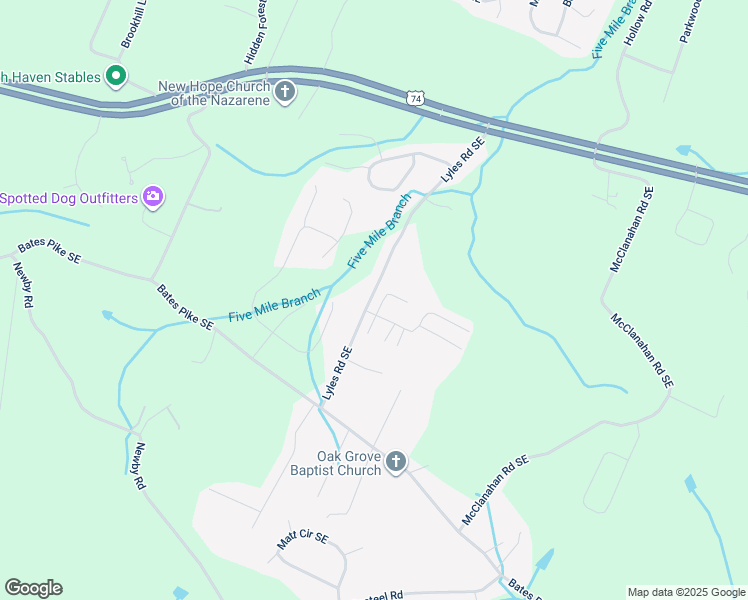 map of restaurants, bars, coffee shops, grocery stores, and more near 366 Lyles Road Southeast in Cleveland