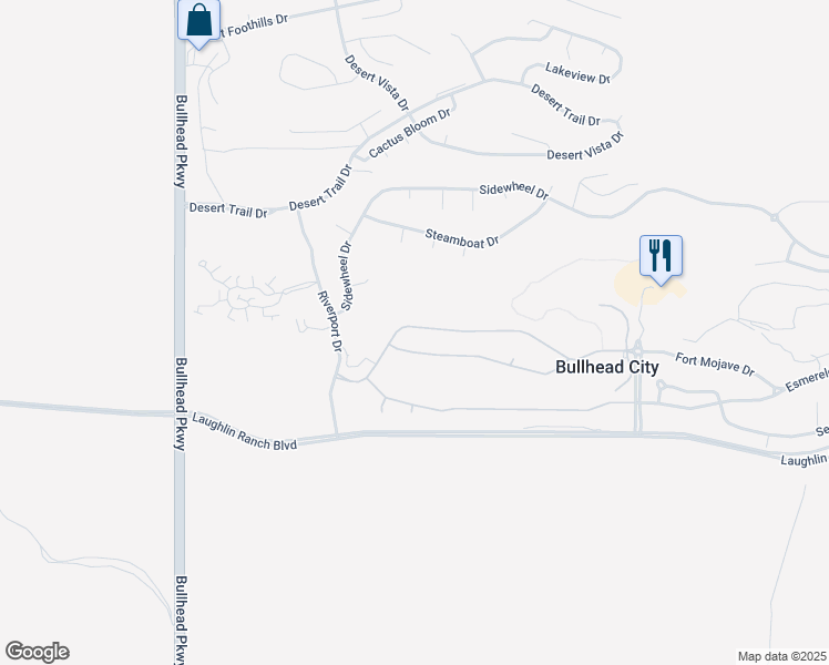 map of restaurants, bars, coffee shops, grocery stores, and more near 2813 Fort Mojave Drive in Bullhead City