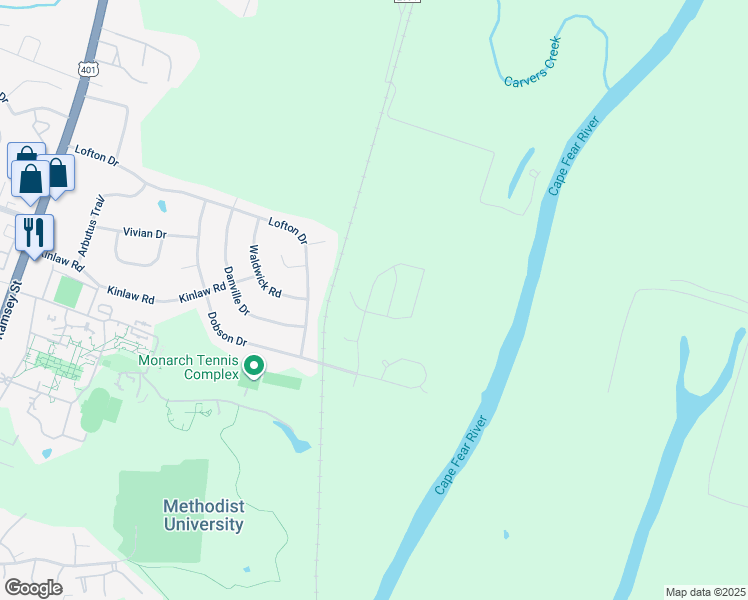 map of restaurants, bars, coffee shops, grocery stores, and more near 5808 Kindley Drive in Fayetteville