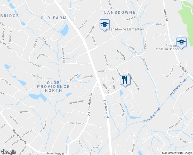 map of restaurants, bars, coffee shops, grocery stores, and more near 5632 Providence Road in Charlotte
