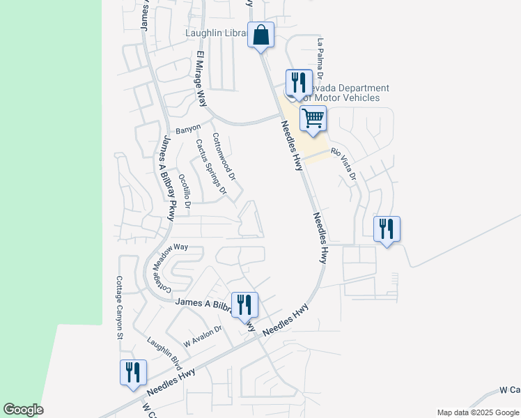 map of restaurants, bars, coffee shops, grocery stores, and more near 2012 Mesquite Lane in Laughlin
