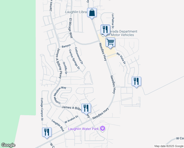 map of restaurants, bars, coffee shops, grocery stores, and more near 2012 Mesquite Lane in Laughlin