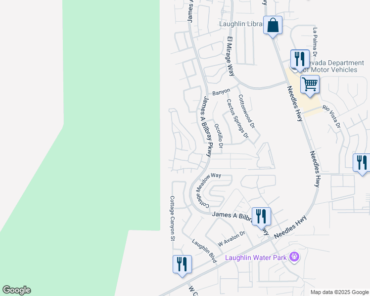 map of restaurants, bars, coffee shops, grocery stores, and more near 3282 Pheasant Hills Way in Laughlin