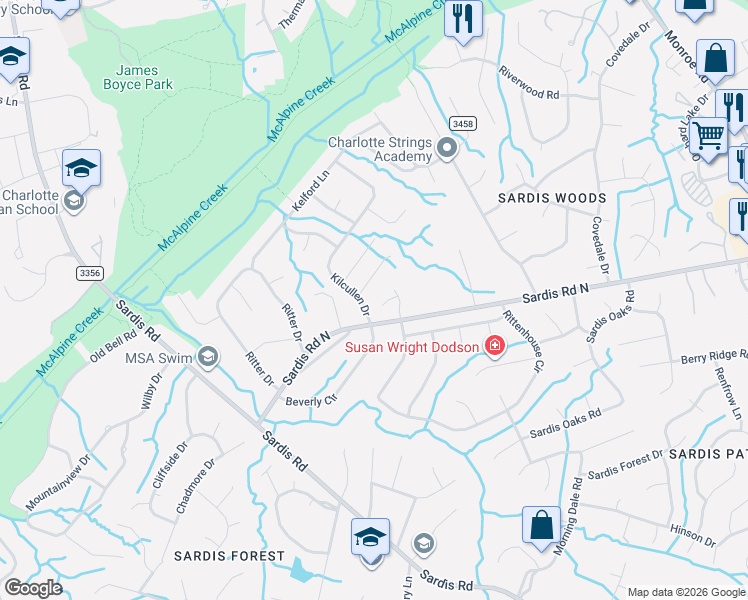map of restaurants, bars, coffee shops, grocery stores, and more near in Charlotte