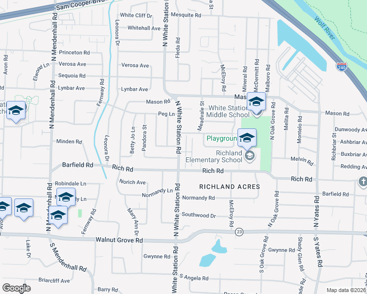 map of restaurants, bars, coffee shops, grocery stores, and more near 239 Brenrich Cove North in Memphis