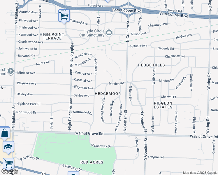 map of restaurants, bars, coffee shops, grocery stores, and more near 208 Saint Albans Fairway in Memphis