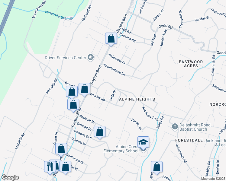 map of restaurants, bars, coffee shops, grocery stores, and more near 4810 Curtis Circle in Chattanooga