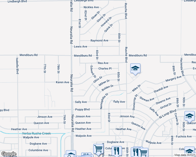 map of restaurants, bars, coffee shops, grocery stores, and more near 21726 Edward Street in California City