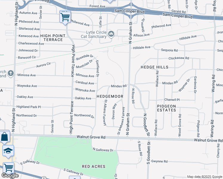 map of restaurants, bars, coffee shops, grocery stores, and more near 208 Saint Albans Fairway in Memphis