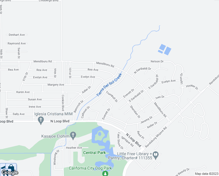 map of restaurants, bars, coffee shops, grocery stores, and more near 21924 Calhoun Drive in California City