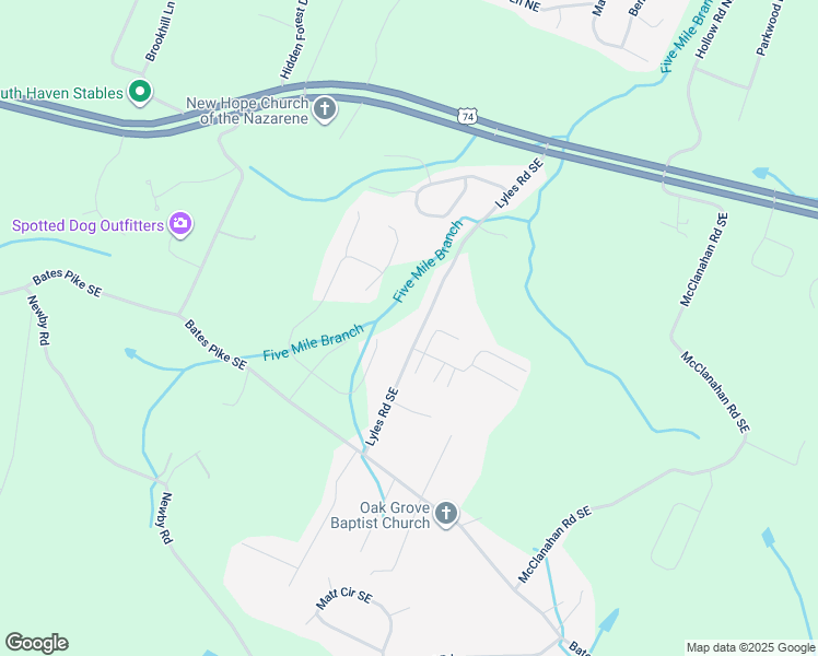 map of restaurants, bars, coffee shops, grocery stores, and more near 366 Lyles Rd SE in Cleveland