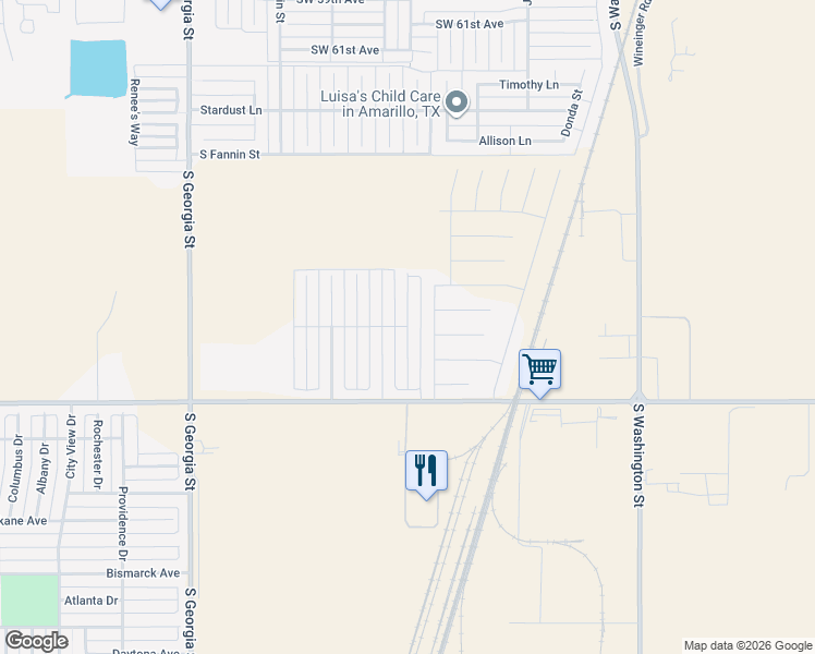 map of restaurants, bars, coffee shops, grocery stores, and more near Mercury Trail in Randall County