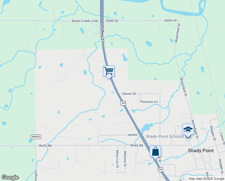 map of restaurants, bars, coffee shops, grocery stores, and more near U.S. 271 in Shady Point
