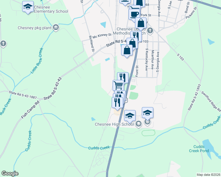 map of restaurants, bars, coffee shops, grocery stores, and more near 638-800 State Road S-42-2884 in Chesnee