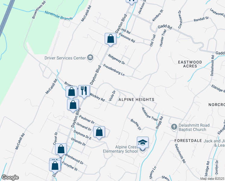 map of restaurants, bars, coffee shops, grocery stores, and more near 4810 Curtis Circle in Chattanooga