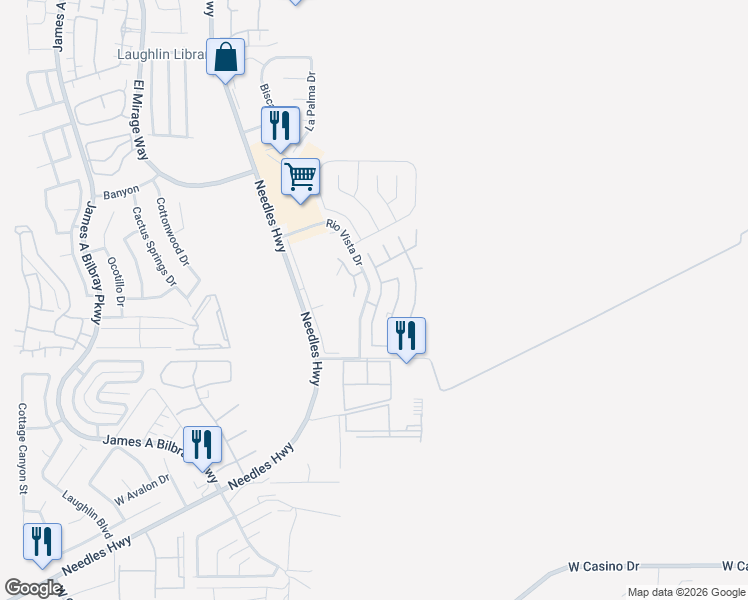 map of restaurants, bars, coffee shops, grocery stores, and more near 3263 Calanda Street in Laughlin