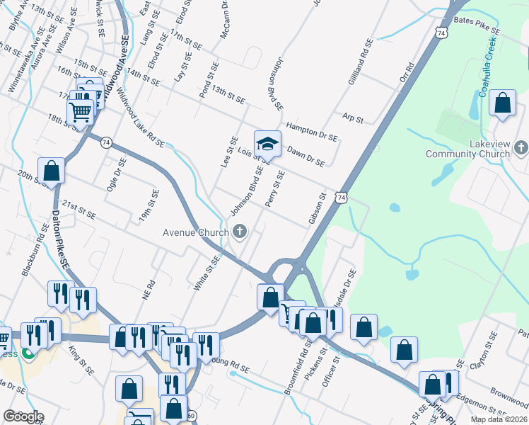 map of restaurants, bars, coffee shops, grocery stores, and more near 1900 Washington Avenue in Cleveland