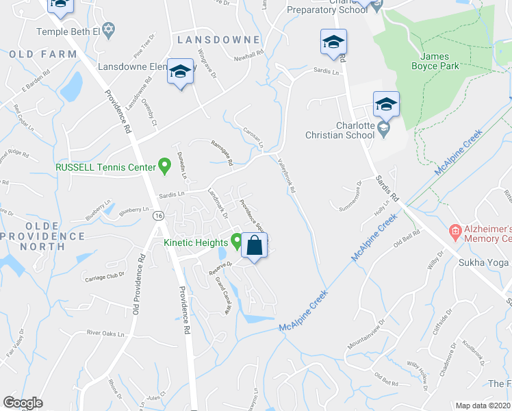 map of restaurants, bars, coffee shops, grocery stores, and more near 7034 Providence Square Drive in Charlotte