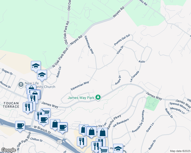 map of restaurants, bars, coffee shops, grocery stores, and more near 722 Mustang Circle in Arroyo Grande