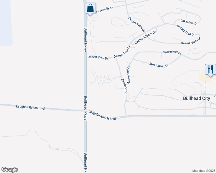 map of restaurants, bars, coffee shops, grocery stores, and more near 1369 Harker Court in Bullhead City