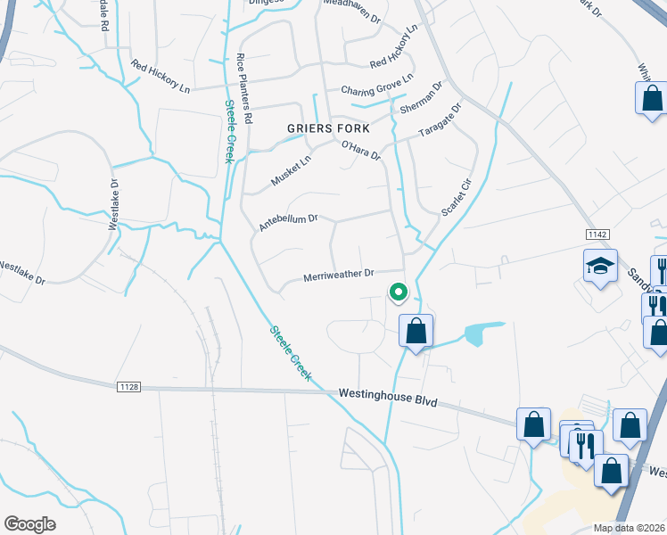 map of restaurants, bars, coffee shops, grocery stores, and more near 12748 Johnny Reb Lane in Charlotte
