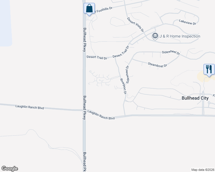 map of restaurants, bars, coffee shops, grocery stores, and more near 1369 Harker Court in Bullhead City