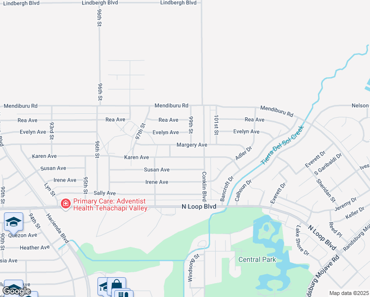 map of restaurants, bars, coffee shops, grocery stores, and more near 9840 Margery Avenue in California City