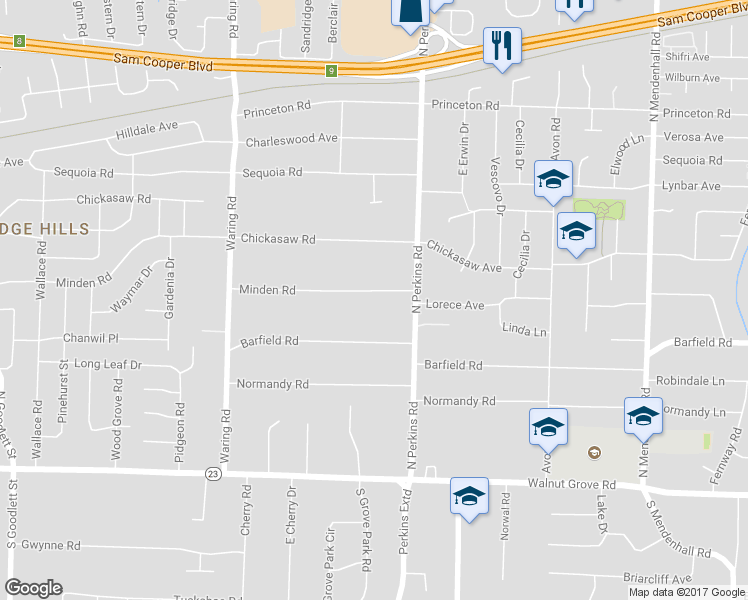 map of restaurants, bars, coffee shops, grocery stores, and more near 4561 Minden Road in Memphis