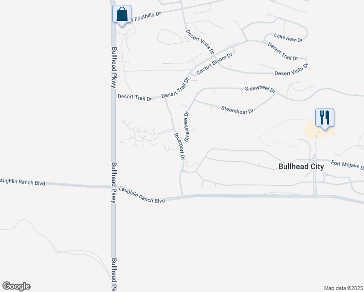 map of restaurants, bars, coffee shops, grocery stores, and more near Riverport Drive in Bullhead City