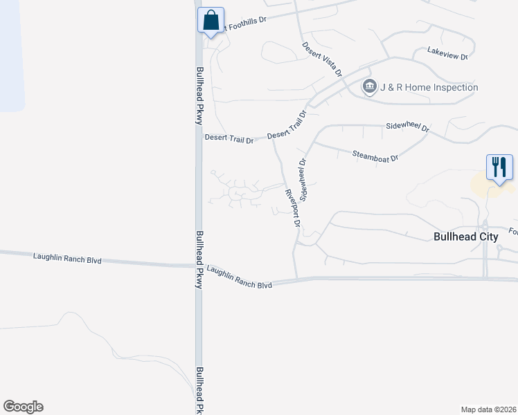 map of restaurants, bars, coffee shops, grocery stores, and more near 1369 Harker Court in Bullhead City