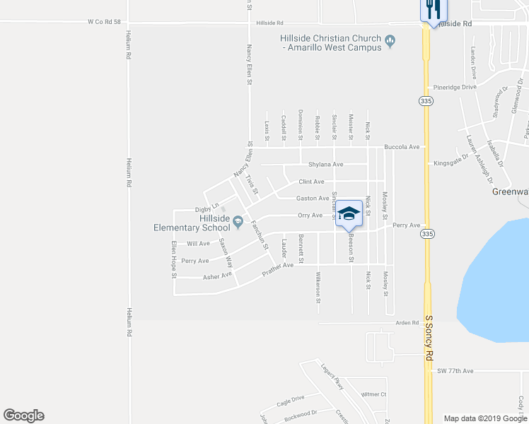 map of restaurants, bars, coffee shops, grocery stores, and more near 9410 Orry Avenue in Amarillo