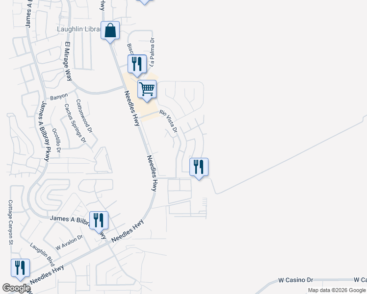 map of restaurants, bars, coffee shops, grocery stores, and more near 3263 Calanda Street in Laughlin
