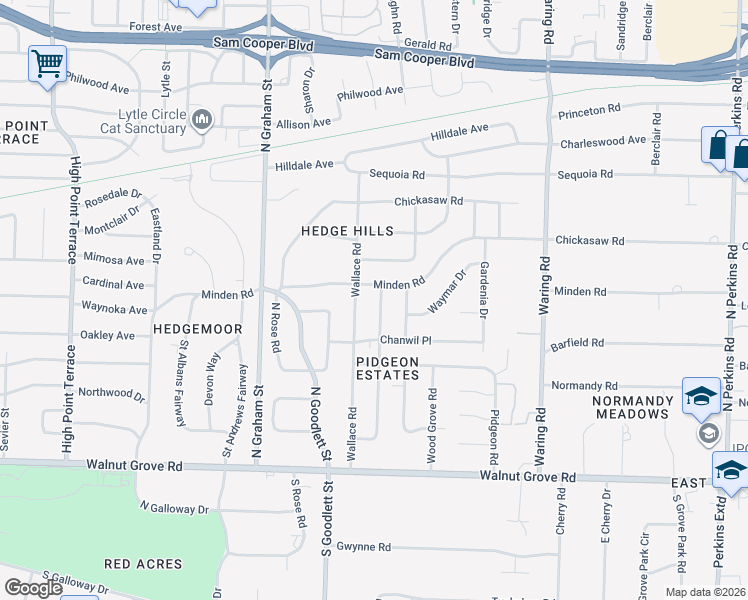 map of restaurants, bars, coffee shops, grocery stores, and more near 223 Pinehurst Street in Memphis