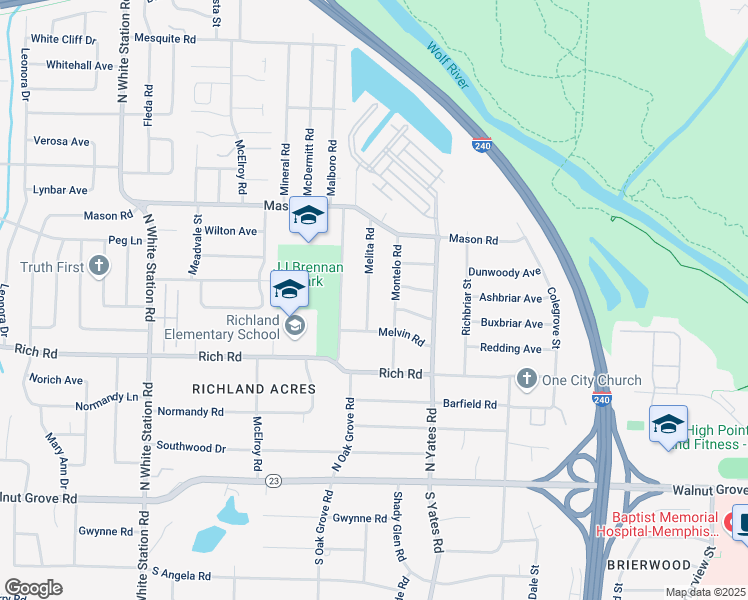 map of restaurants, bars, coffee shops, grocery stores, and more near 235 Montelo Road in Memphis