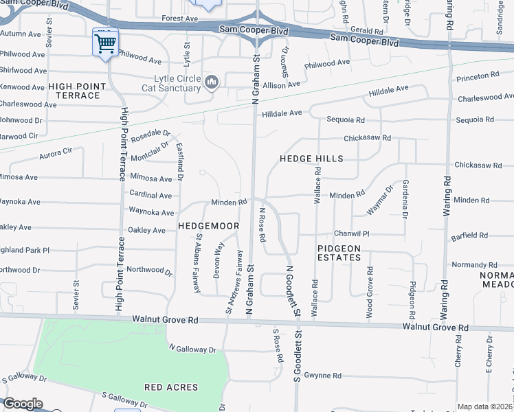 map of restaurants, bars, coffee shops, grocery stores, and more near 219 North Rose Road in Memphis