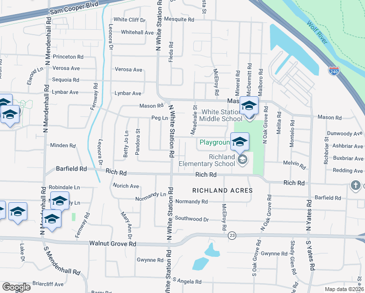 map of restaurants, bars, coffee shops, grocery stores, and more near 239 Brenrich Cove North in Memphis
