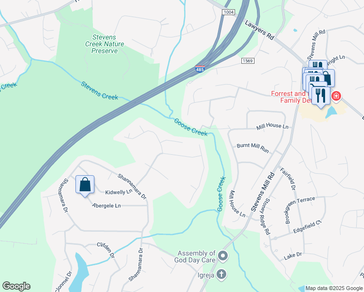 map of restaurants, bars, coffee shops, grocery stores, and more near 9422 Bethesda Court in Matthews