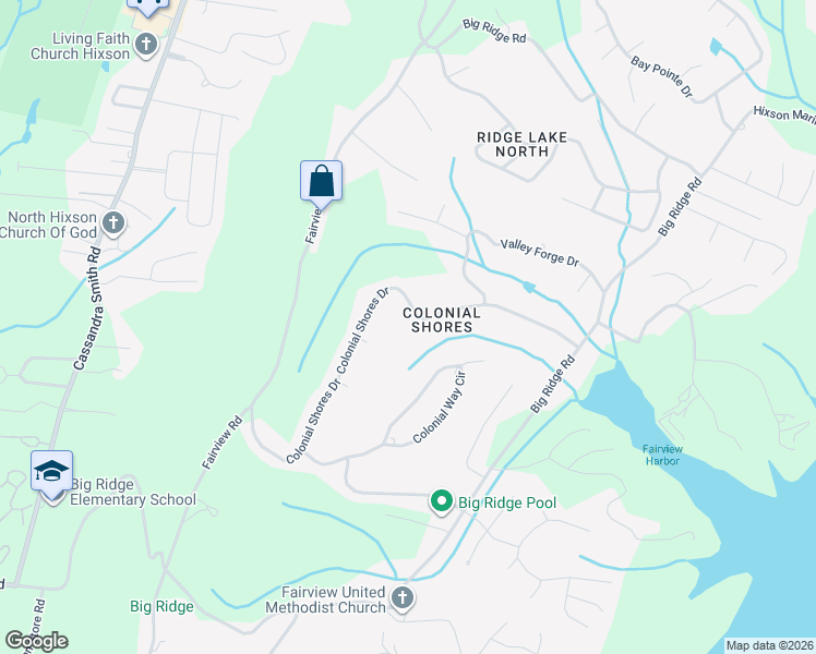 map of restaurants, bars, coffee shops, grocery stores, and more near 1746 Colonial Shores Drive in Chattanooga