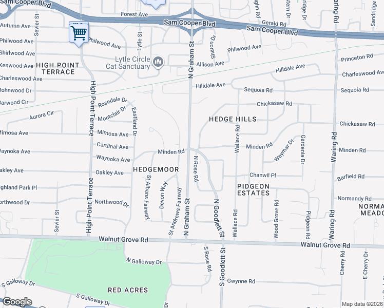 map of restaurants, bars, coffee shops, grocery stores, and more near 219 North Rose Road in Memphis