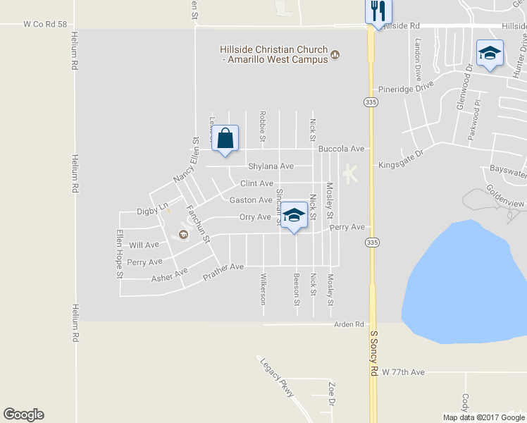 map of restaurants, bars, coffee shops, grocery stores, and more near 9208 Orry Avenue in Amarillo