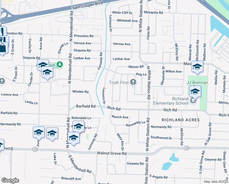 map of restaurants, bars, coffee shops, grocery stores, and more near 238 Mary Ann Drive in Memphis