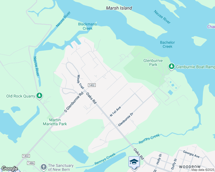 map of restaurants, bars, coffee shops, grocery stores, and more near 224 Attmore Drive in New Bern