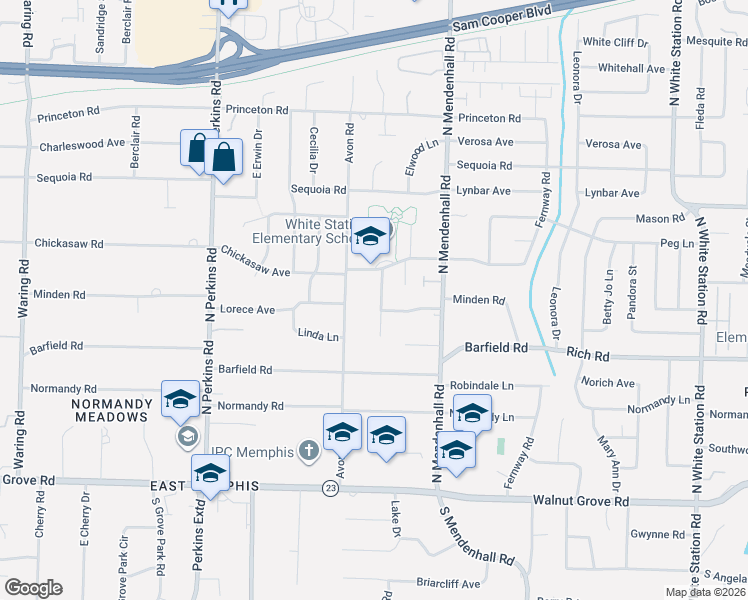 map of restaurants, bars, coffee shops, grocery stores, and more near 231 Lorece Lane in Memphis