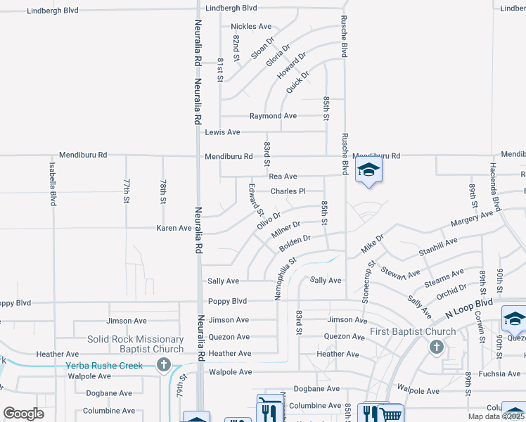 map of restaurants, bars, coffee shops, grocery stores, and more near 21726 Edward Street in California City